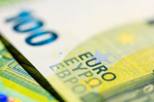 100 Euro Banknote Close Up. Finance Concept. Money Background.