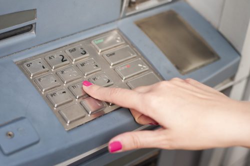 Finger Pressing Password Number On Atm Machine